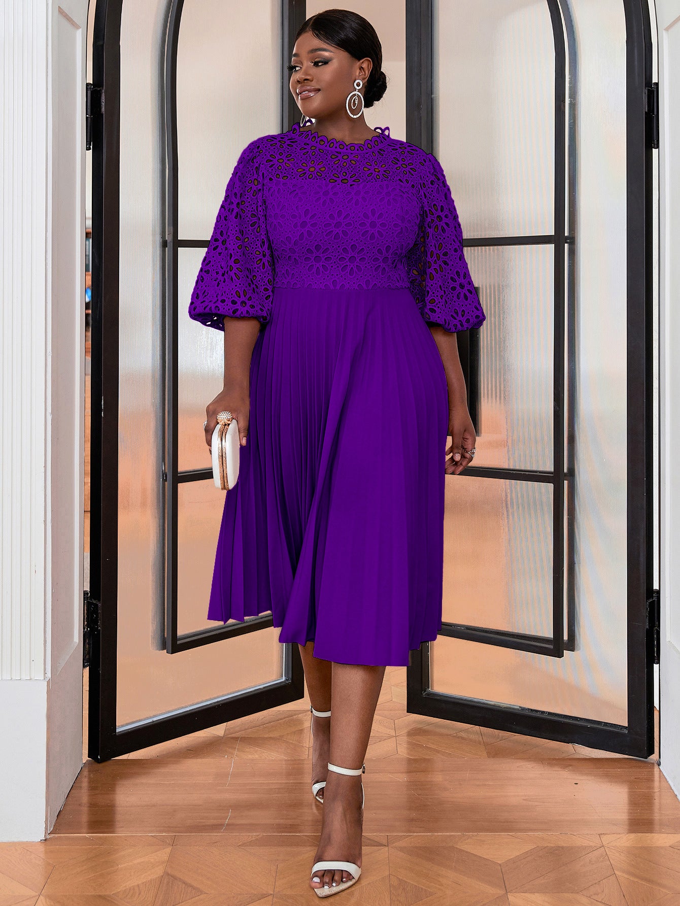 VVZ Solid-Color Open-Front Crocheted Lace Shawl Dress