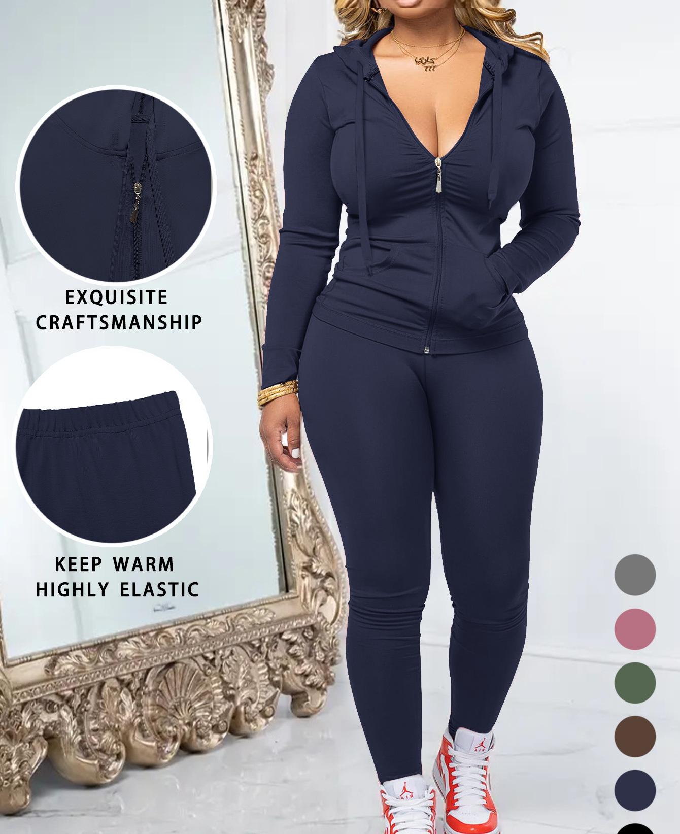 VVZ Women Casual Zip Up Hoodie & Fitness Yoga Jogger Set