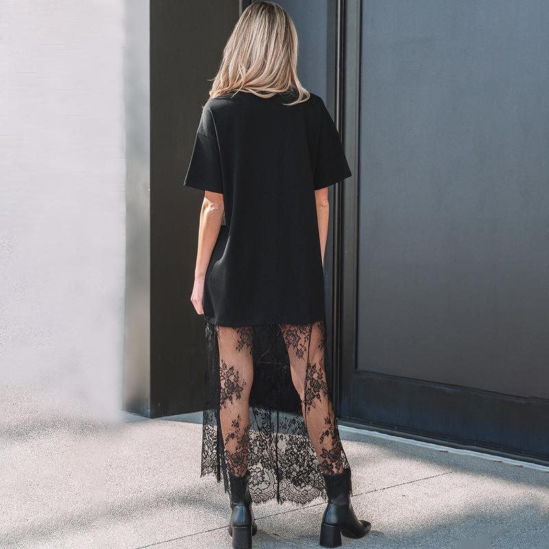 VVZ Women's Black Loose-Fit T-Shirt Maxi Dress