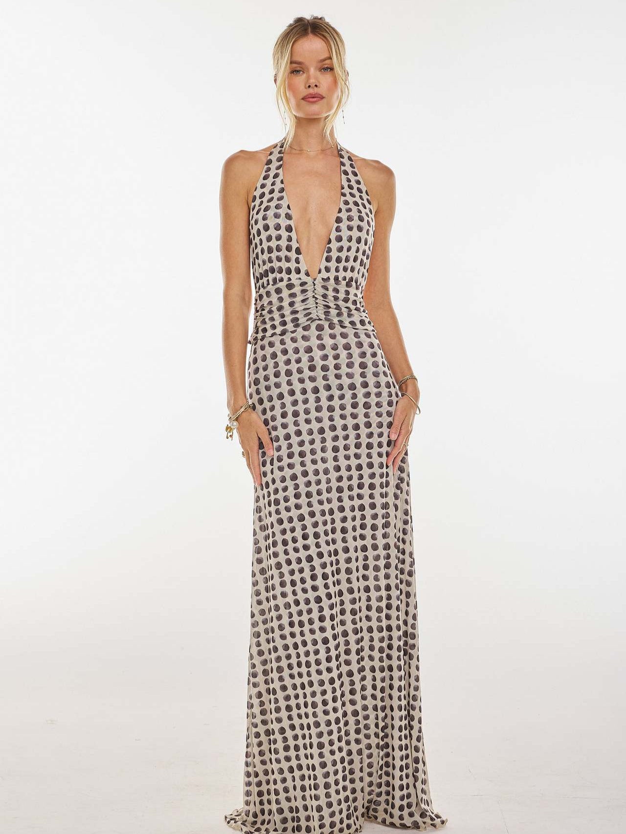 VVZ Backless Bodycon Printed Halter Dress