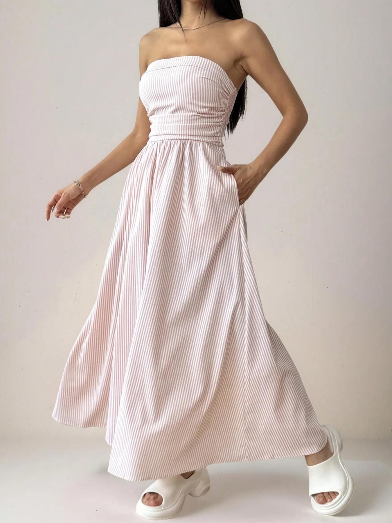 VVZ Women's Striped Strapless Dress