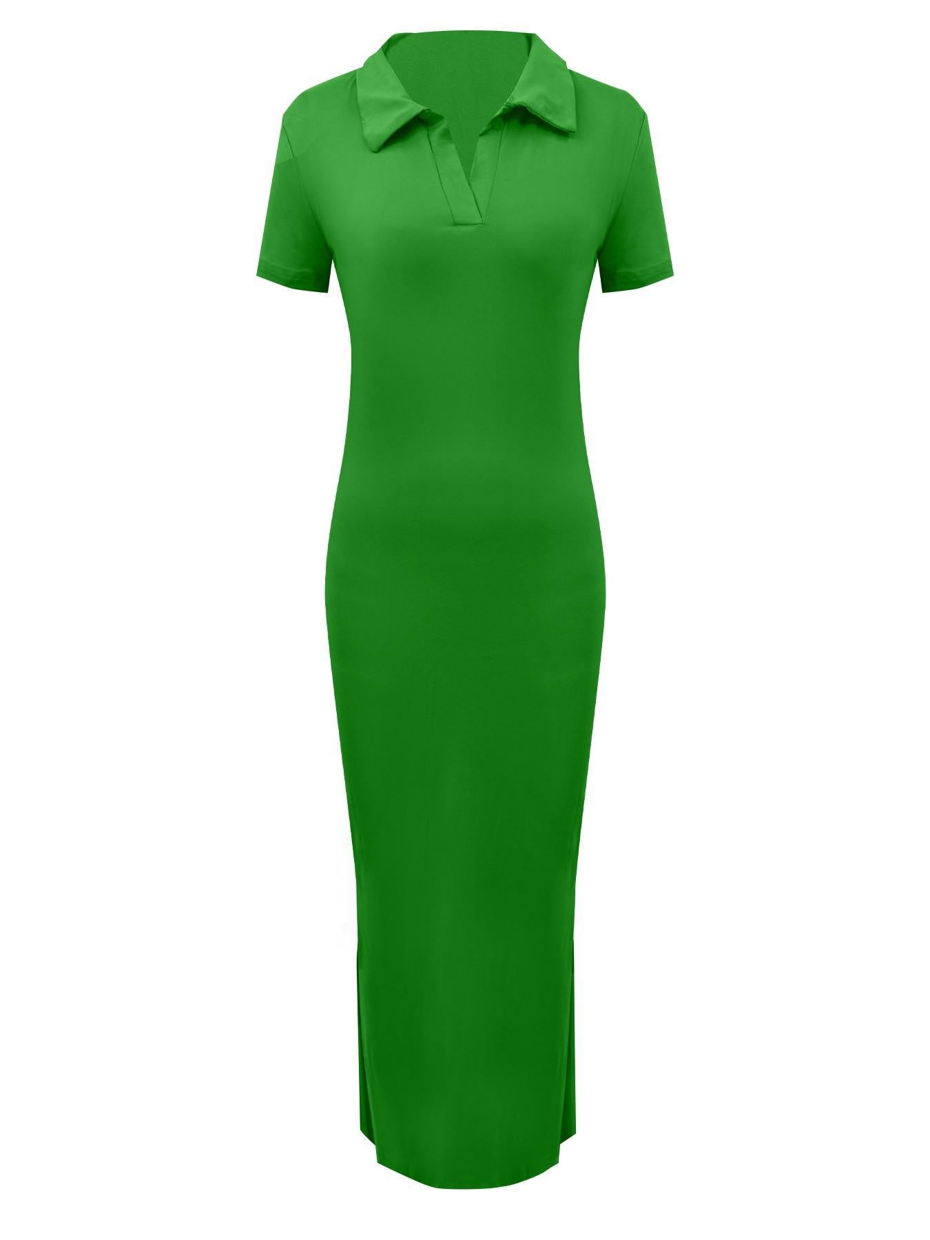 VVZ Women's Solid-Color Slim-Fit Collared Dress