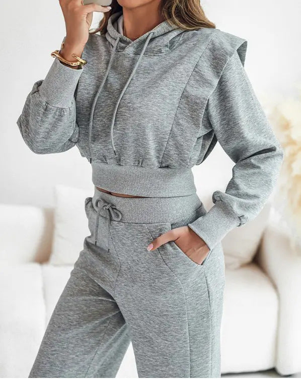 VVZ Hooded Long Sleeve Sweatshirt and Casual Wide Leg Sweatpants Set