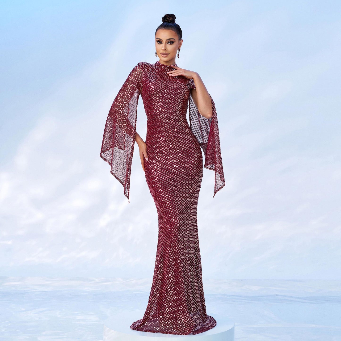 VVZ Women's Long-Sleeve Sexy Long Evening Gown