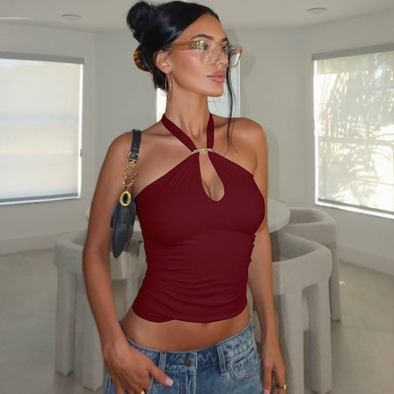 VVZ Women's Solid-Color Backless Halter Top