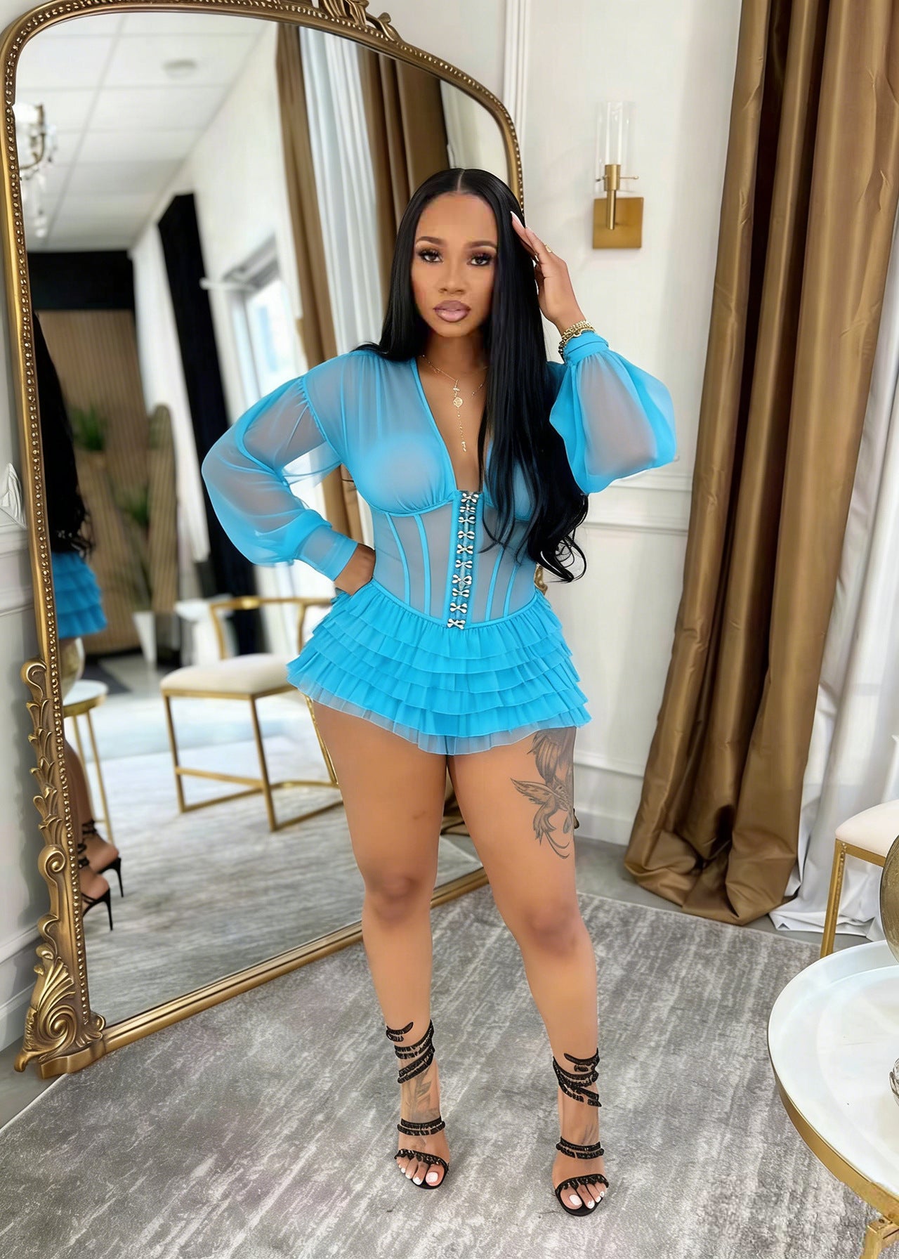 VVZ Sheer Mesh Bodysuit Romper
