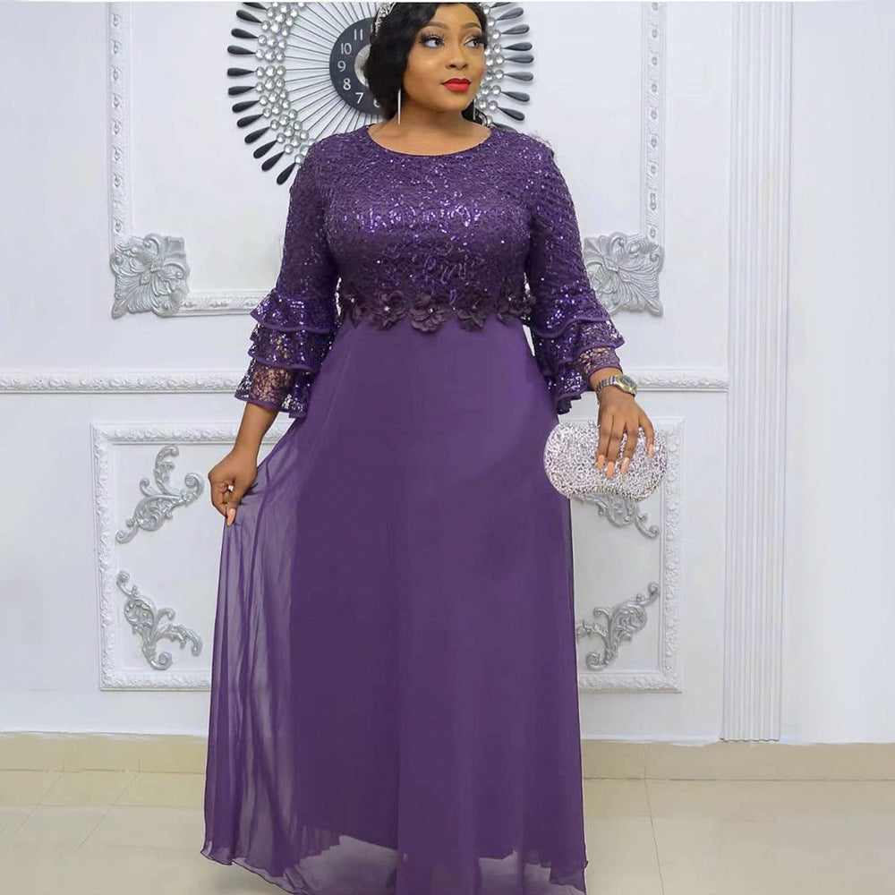 VVZ Heavily Embellished Lace and Chiffon Dress