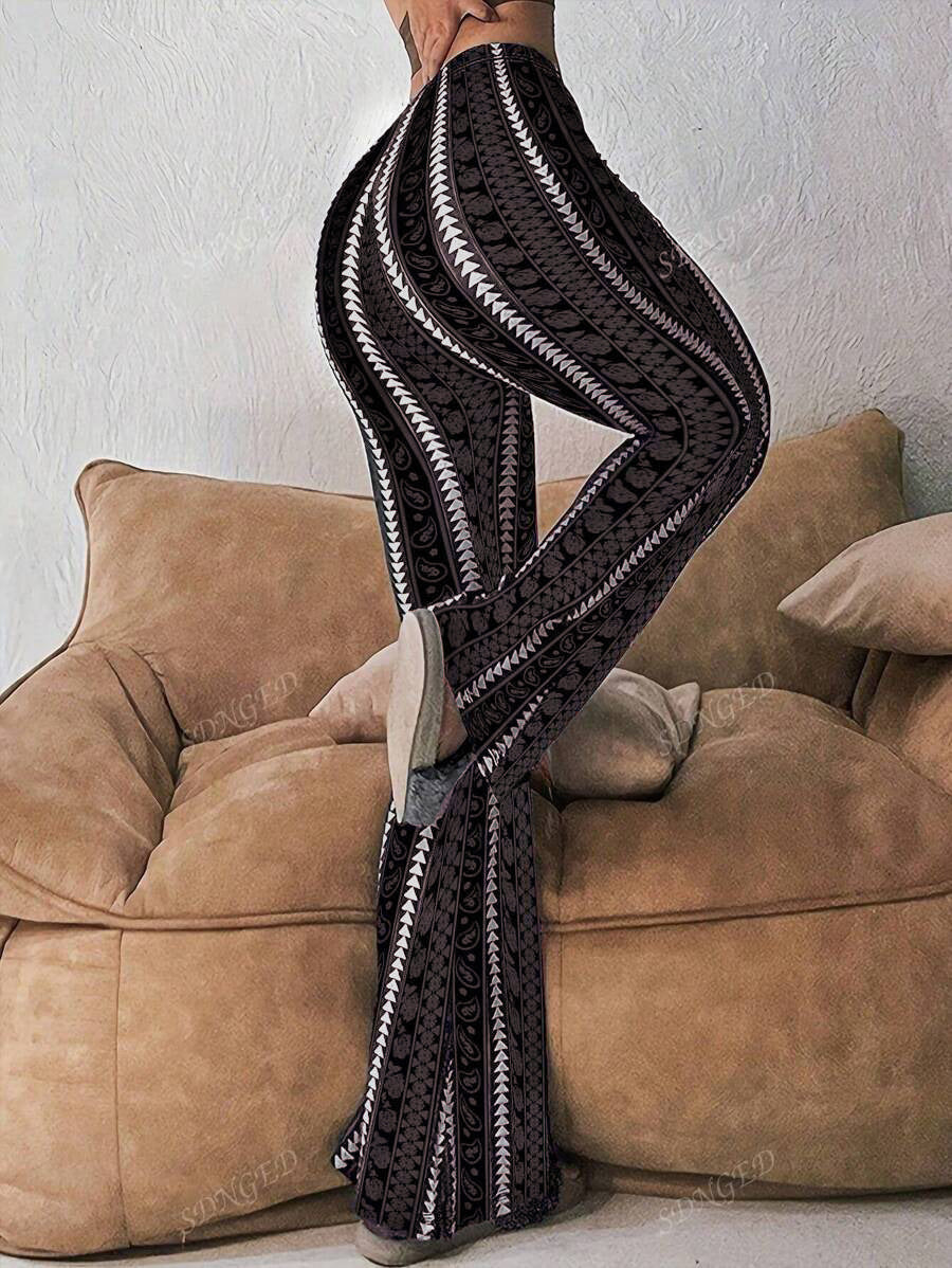 VVZ Women's Geometric Print Flared Knit Pants
