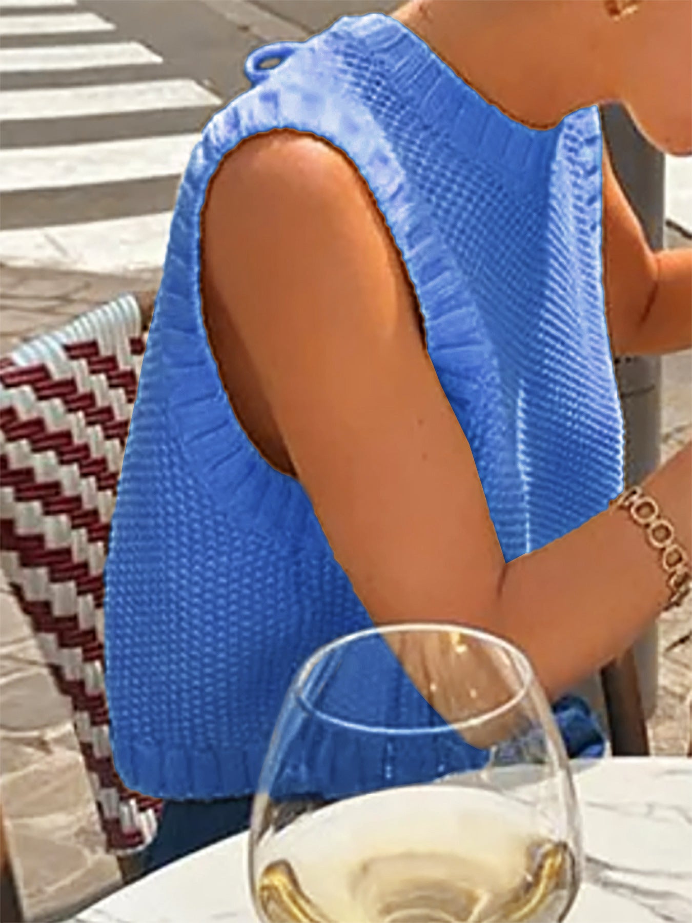 VVZ Women's Solid-Color Sweater Vest with Back Slit and Tie Detail
