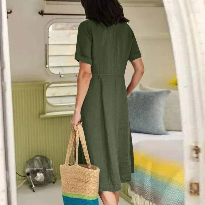 VVZ Women's Mid-Length Cotton-Linen Dress