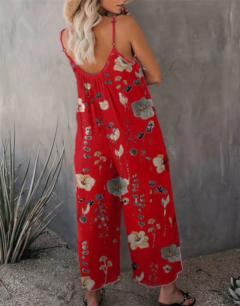 VVZ Comfortable, Loose-Fitting Floral Jumpsuit