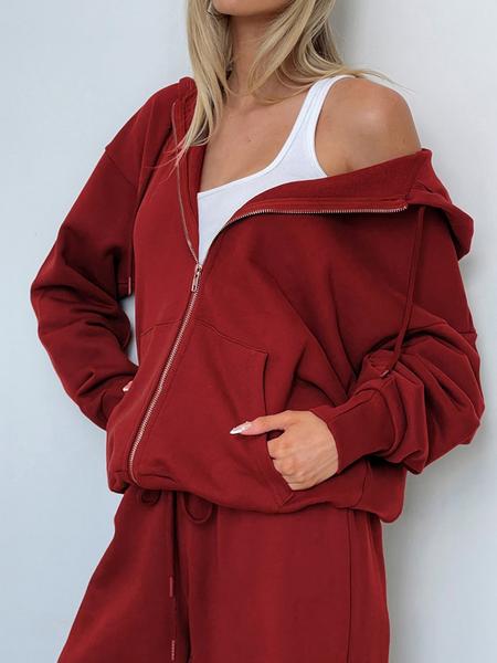 VVZ Women Fall Winter Long Sleeve Zipper Hoodie & Pants 2 Piece Set