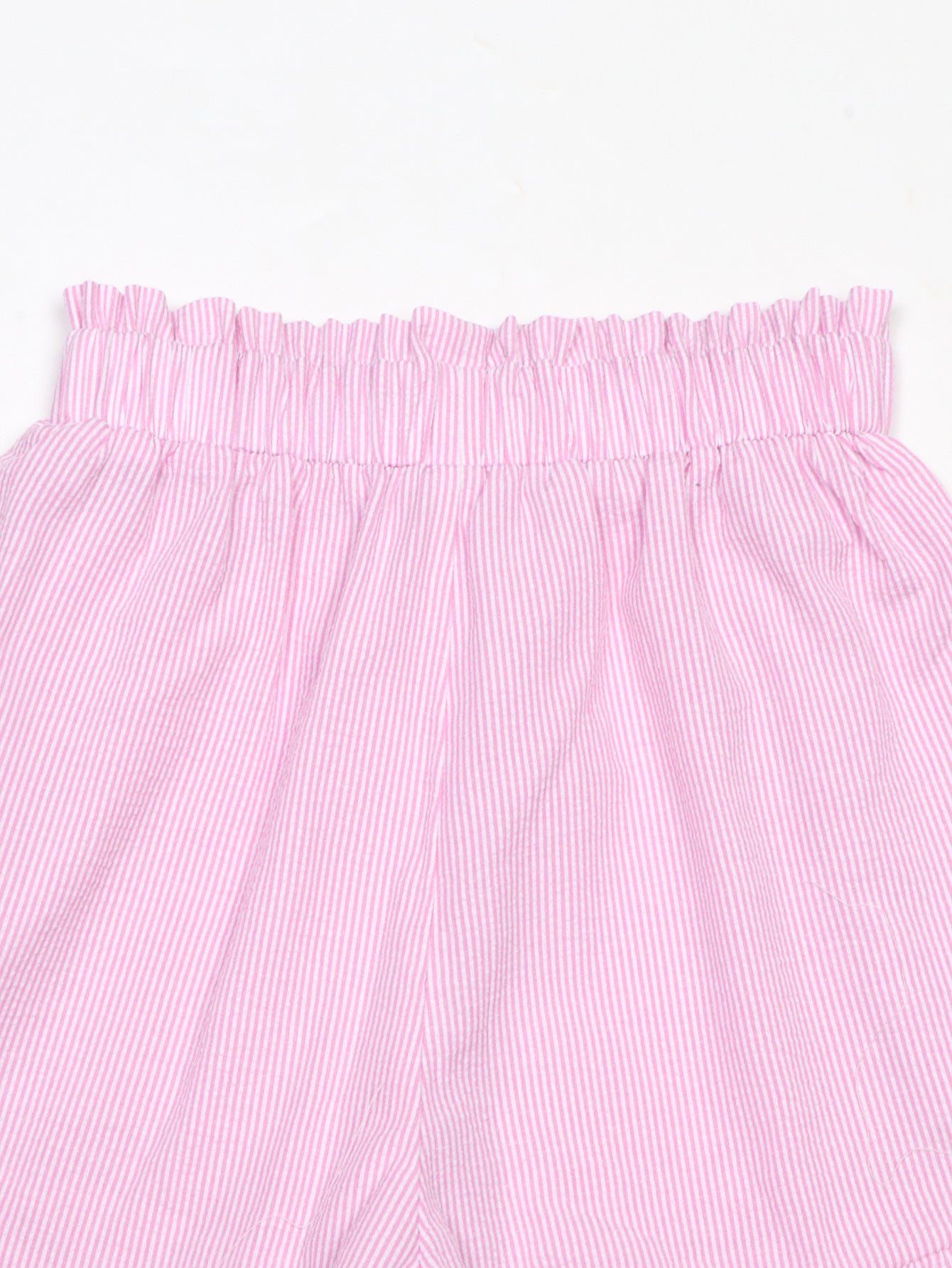 VVZ Striped long-sleeve puff-sleeve ruffled shirt and shorts