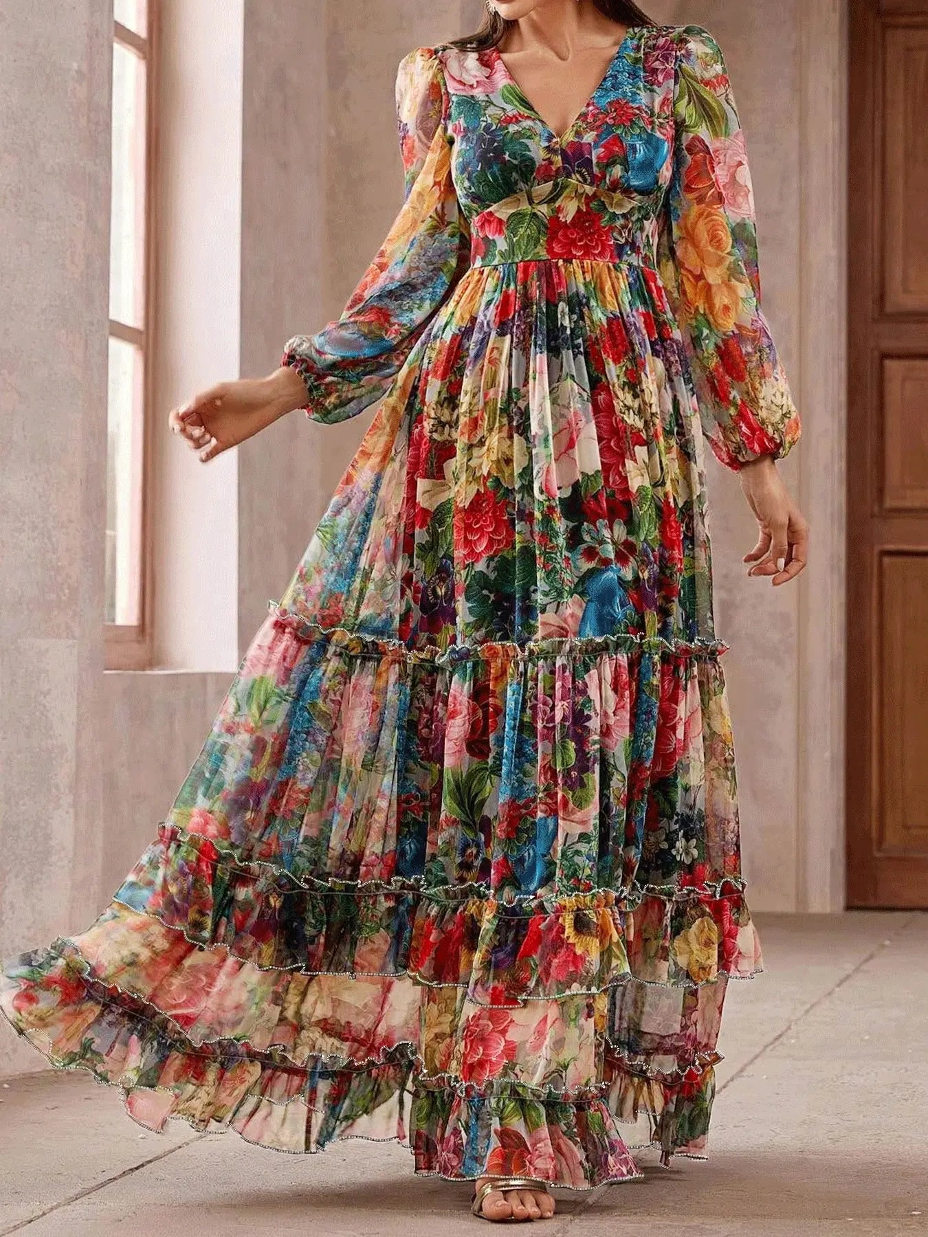 VVZ Women's Slim-Fit Chiffon Dress (Spring/Autumn Style)
