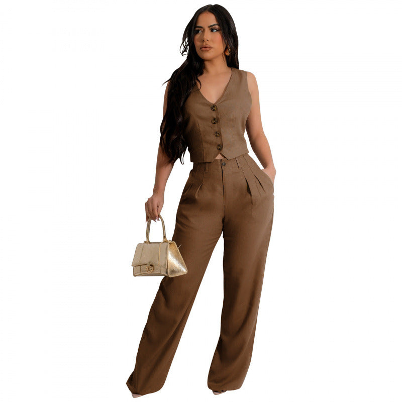VVZ Women's fitted cropped tank top and high-waisted trousers