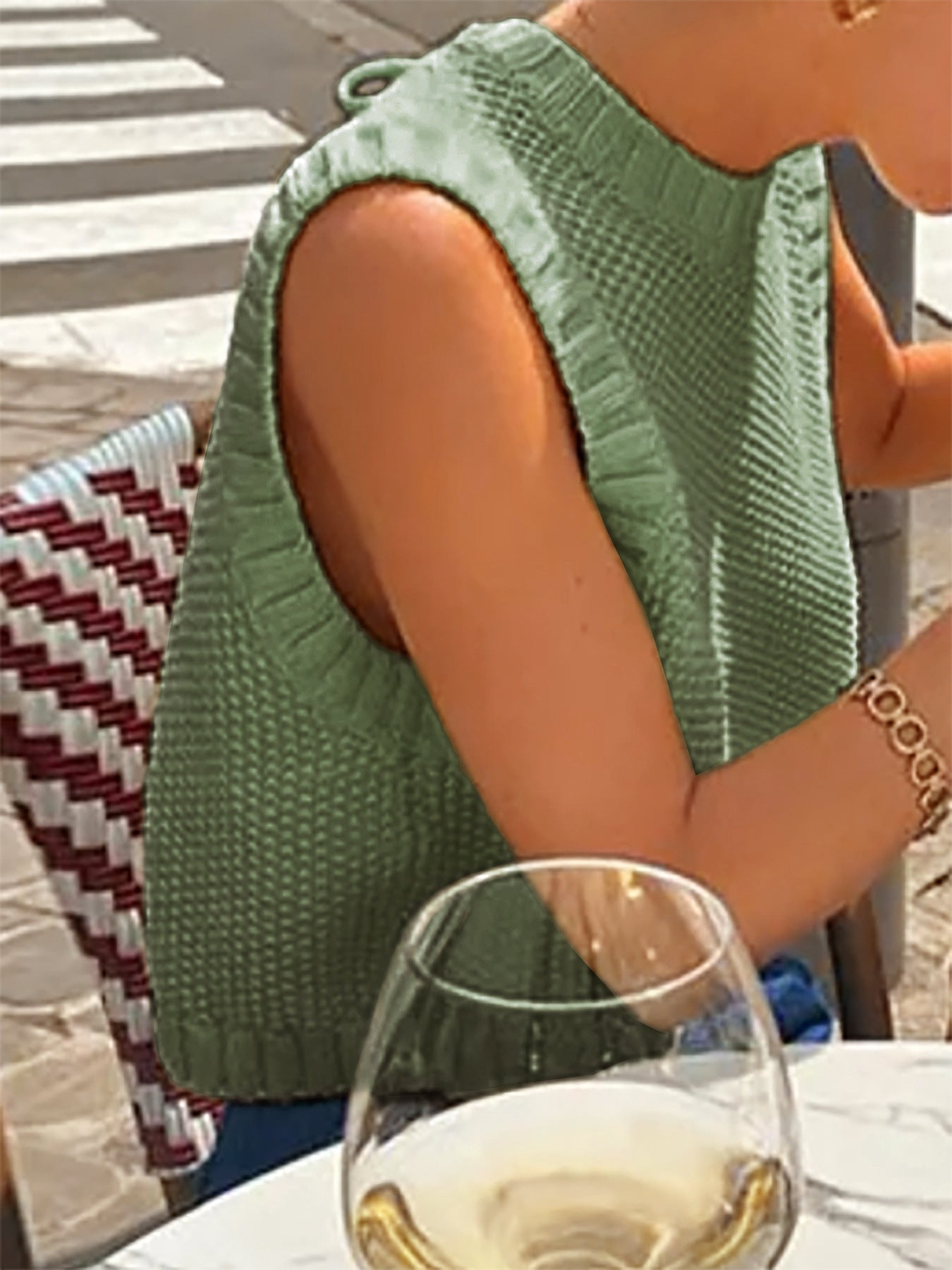 VVZ Women's Solid-Color Sweater Vest with Back Slit and Tie Detail