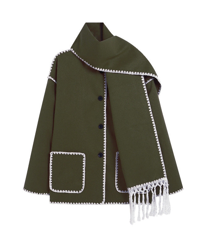 VVZ Contrast Trim Jacket With Matching Scarf