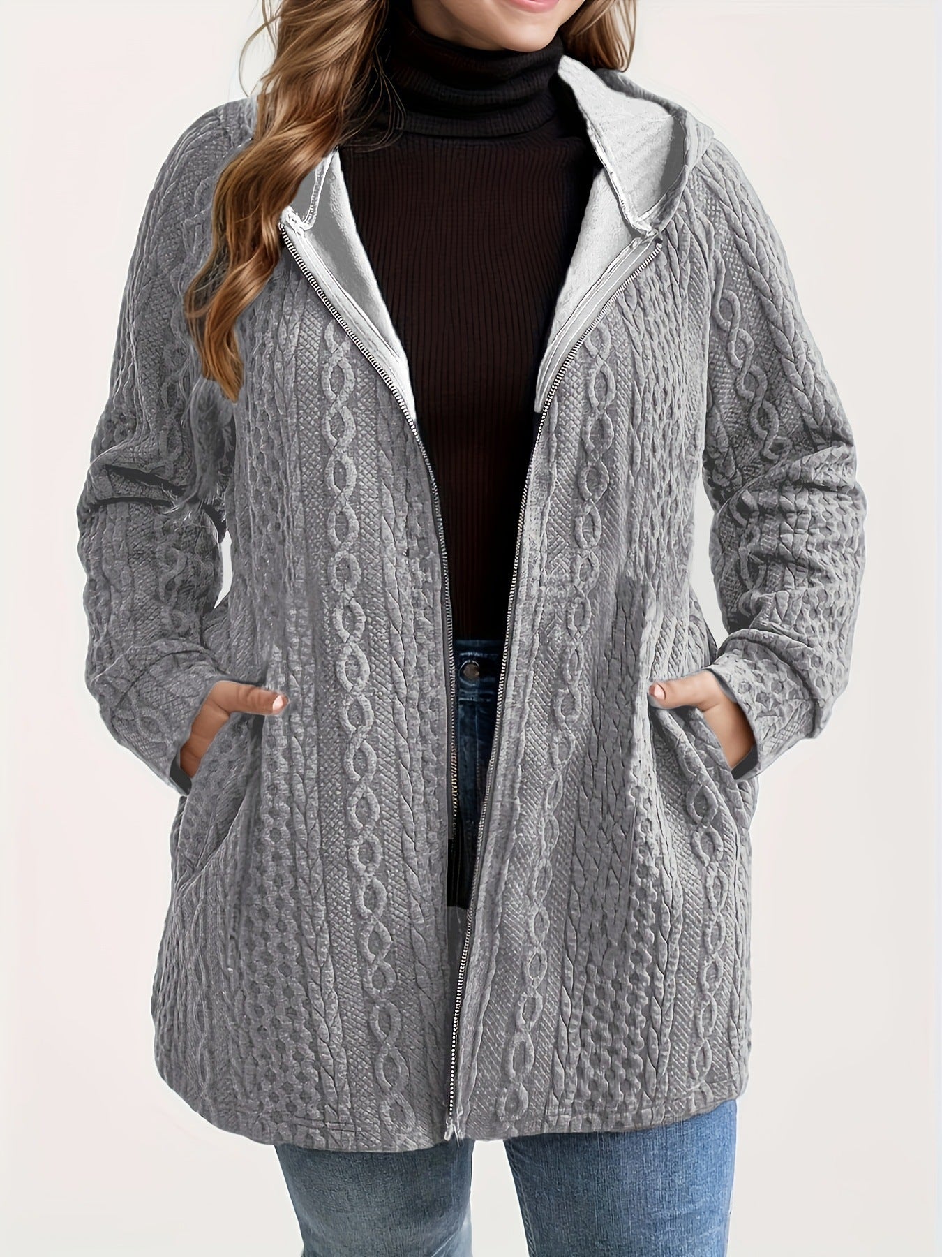 VVZ Plus Size Women's Solid Color Pocket Coat
