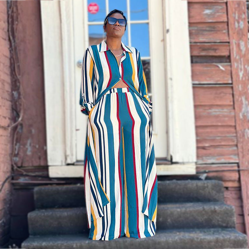 VVZ Long-Sleeve Shirt and High-Waisted Wide-Leg Pants