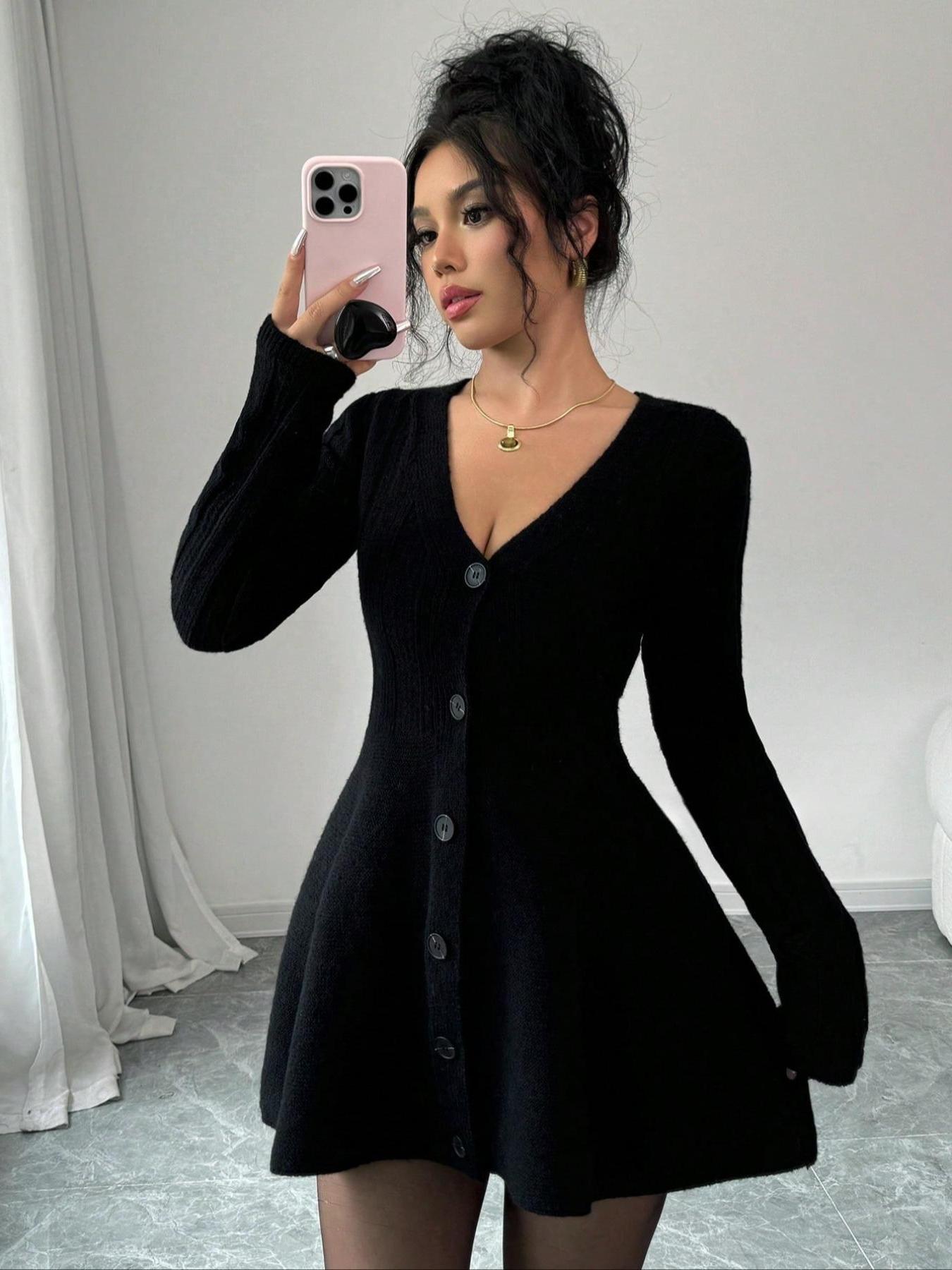 VVZ Women’s New V Neck  Dress