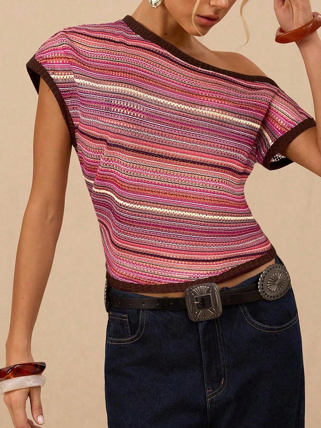 VVZ Women's Casual Striped Top Fitted T-Shirt