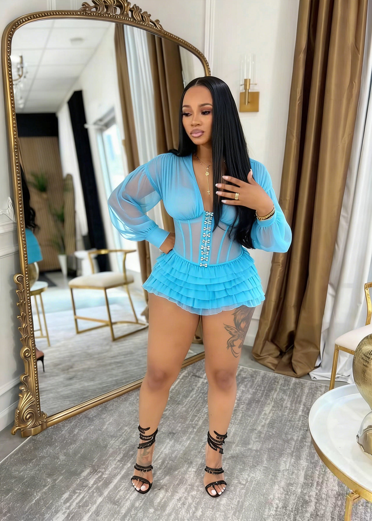 VVZ Sheer Mesh Bodysuit Romper