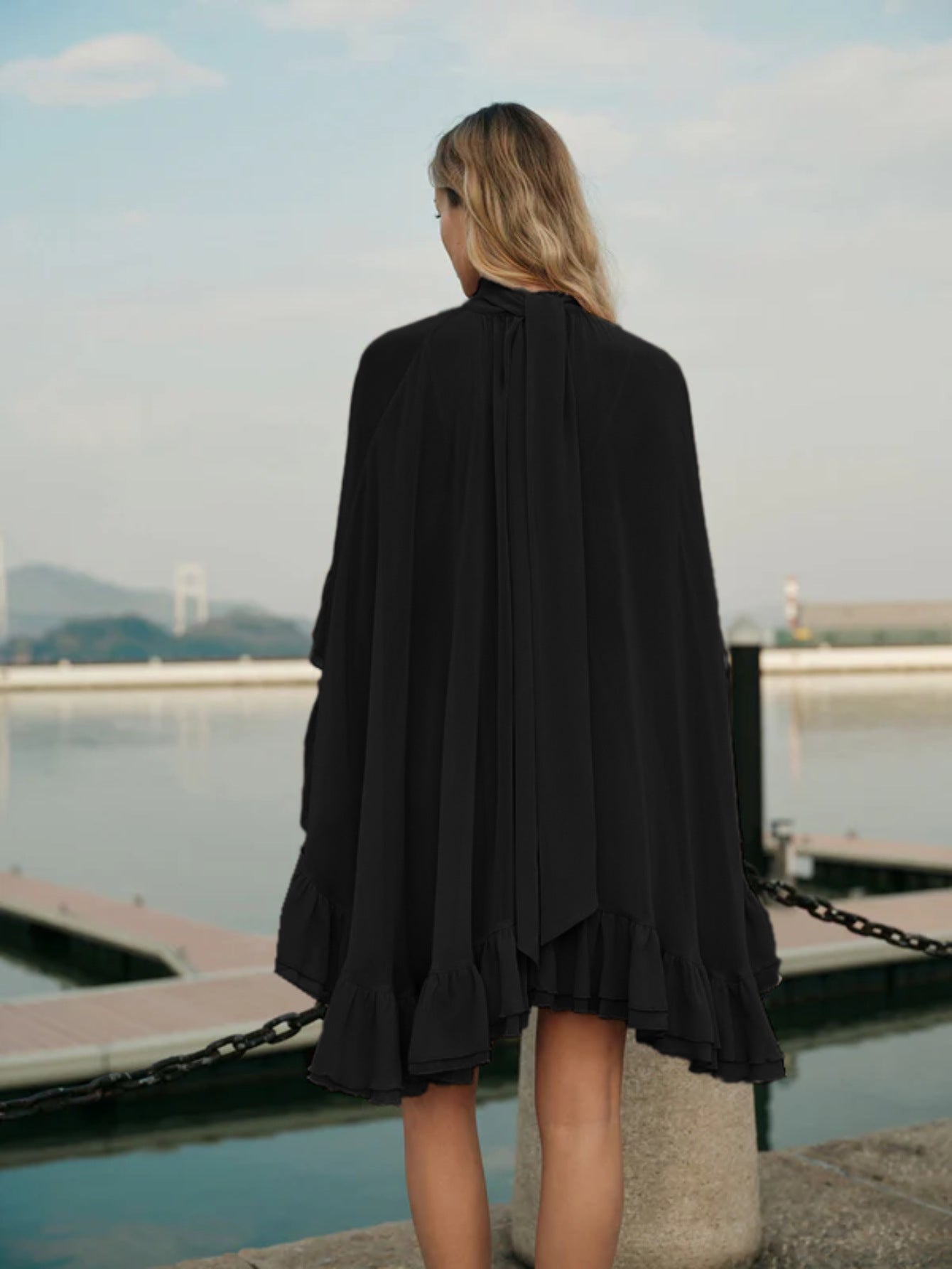 VVZ Semi-Sheer Chiffon Ruffled Dress