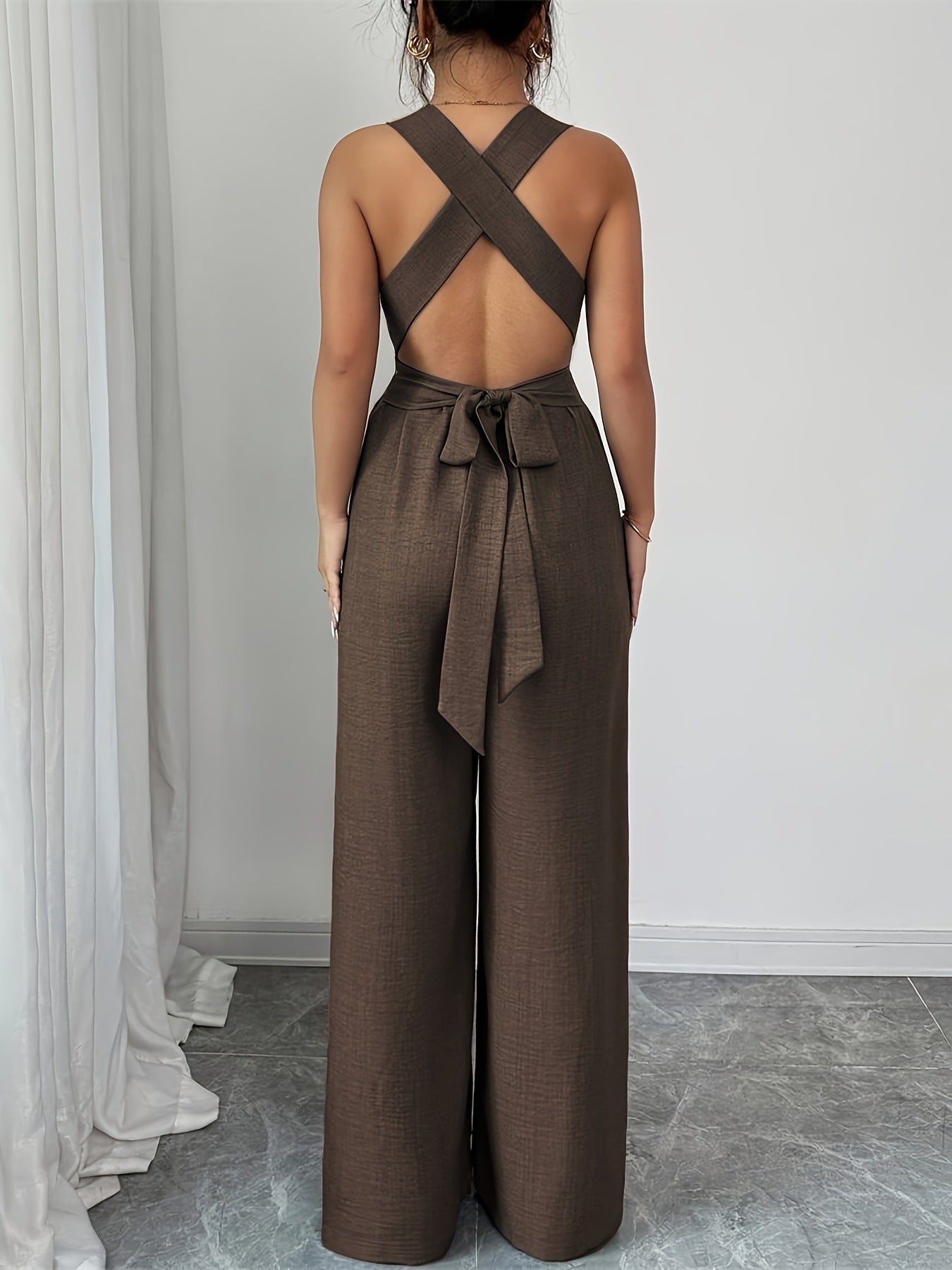 VVZ V-Neck, Tie-Waist, Wide-Leg Jumpsuit