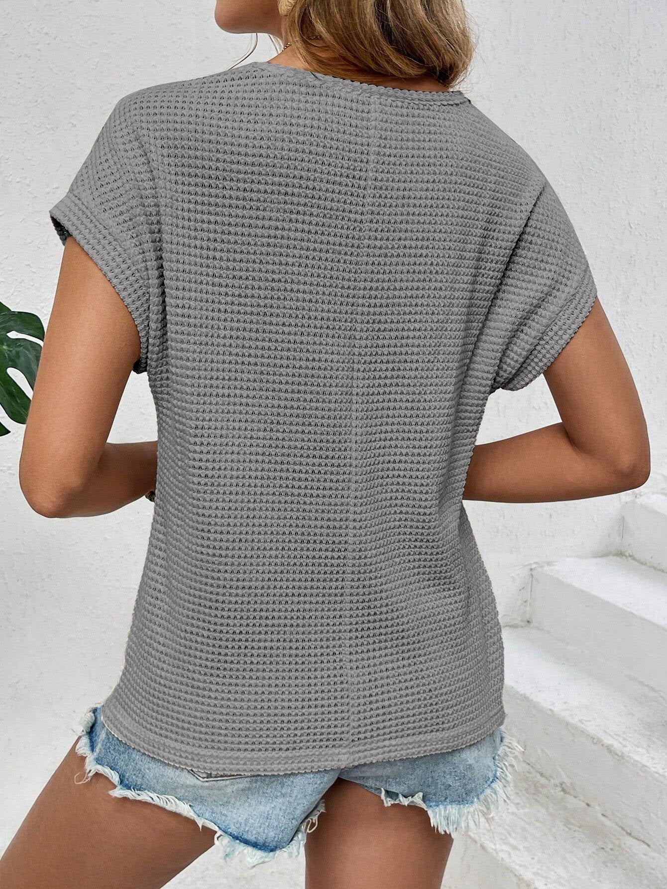 VVZ Crew Neck, Short-Sleeve, Waffle-Knit Openwork Shirt