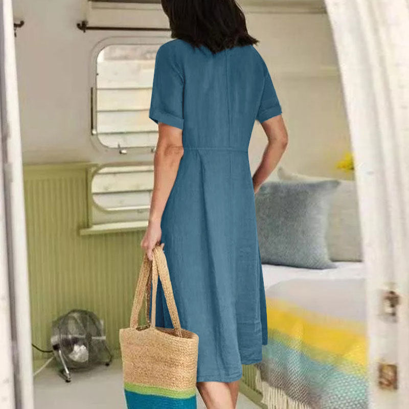 VVZ Women's Mid-Length Cotton-Linen Dress