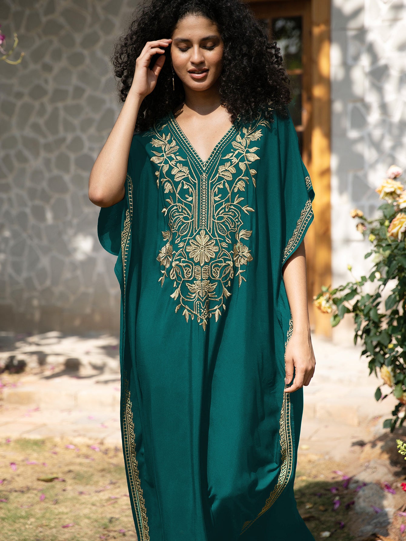 VVZ Elegant Summer V-Neck Half-Sleeve Maxi Dress