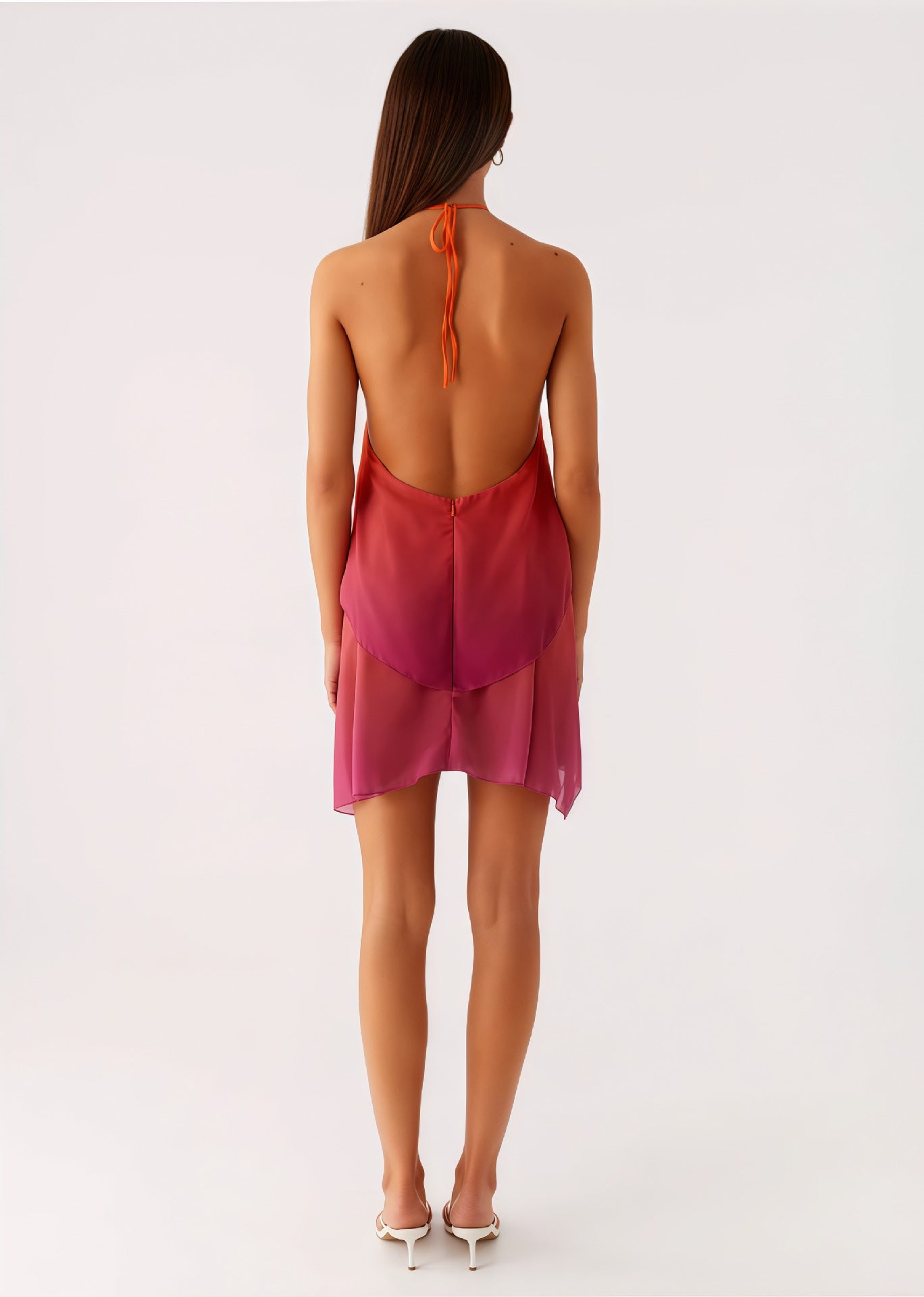 VVZ Loose-Fit Mesh Halter Dress with Gradient Color