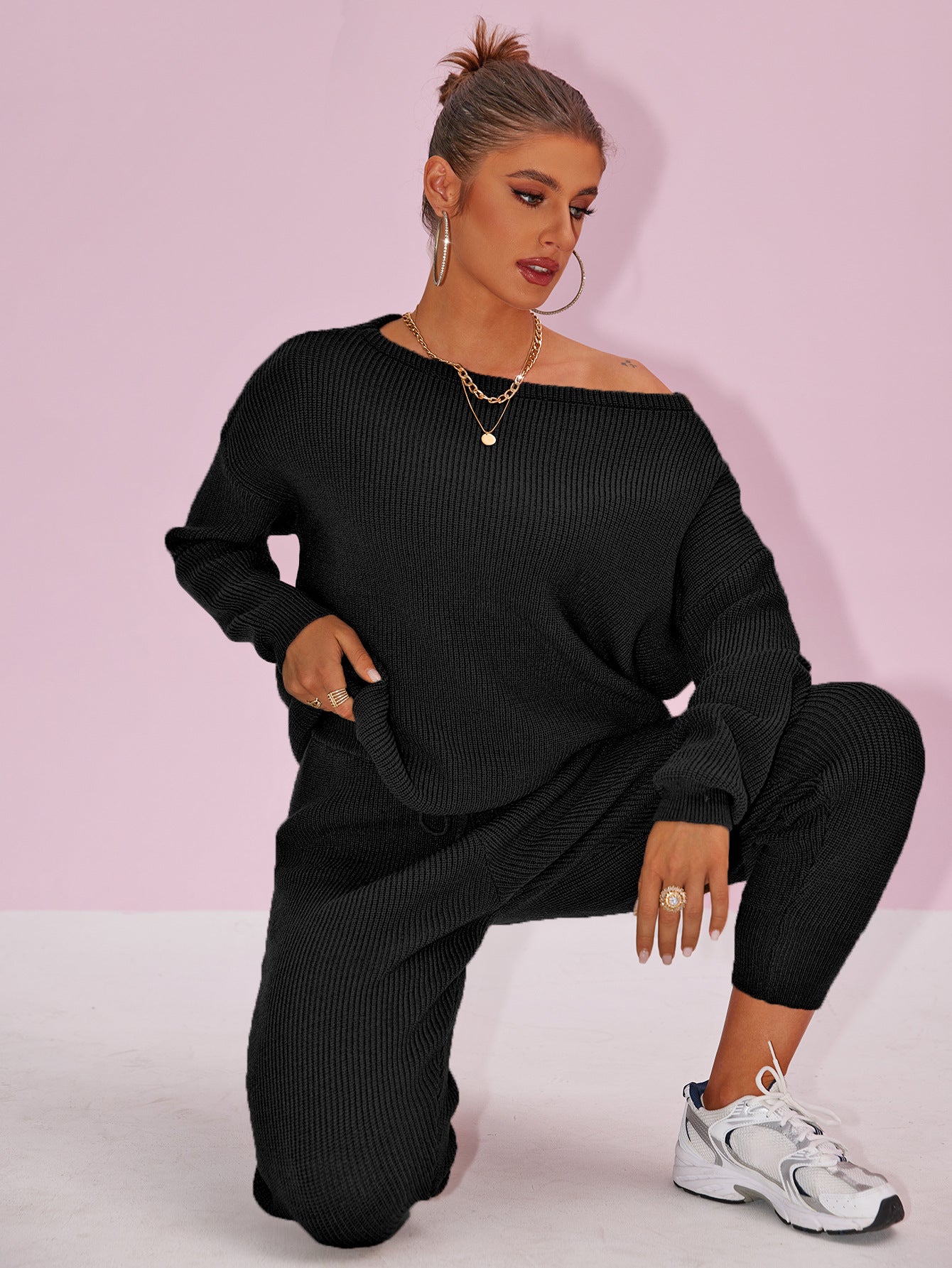 VVZ Women's knitwear set for autumn and winter: loose sweater paired with casual pants
