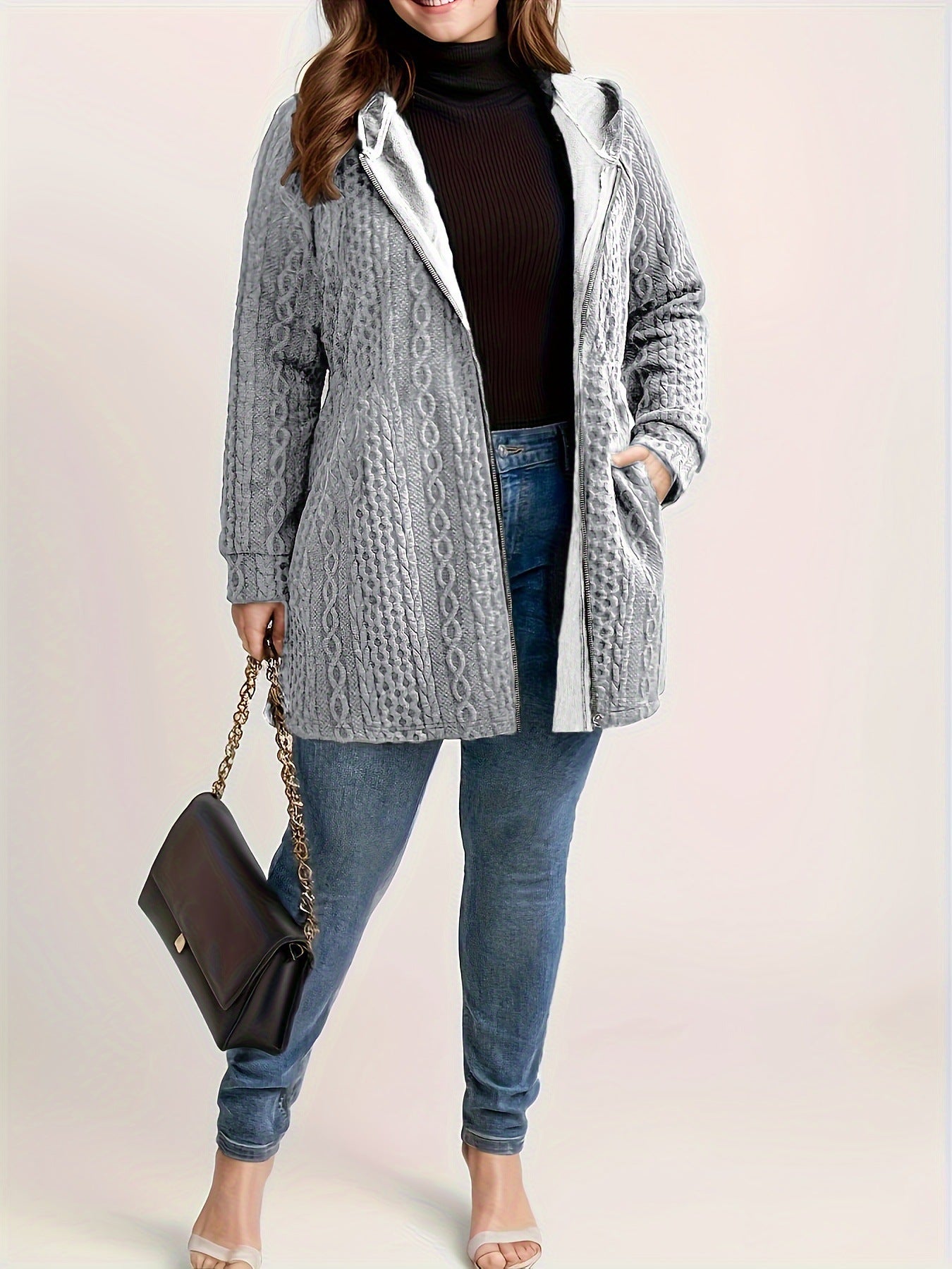 VVZ Plus Size Women's Solid Color Pocket Coat