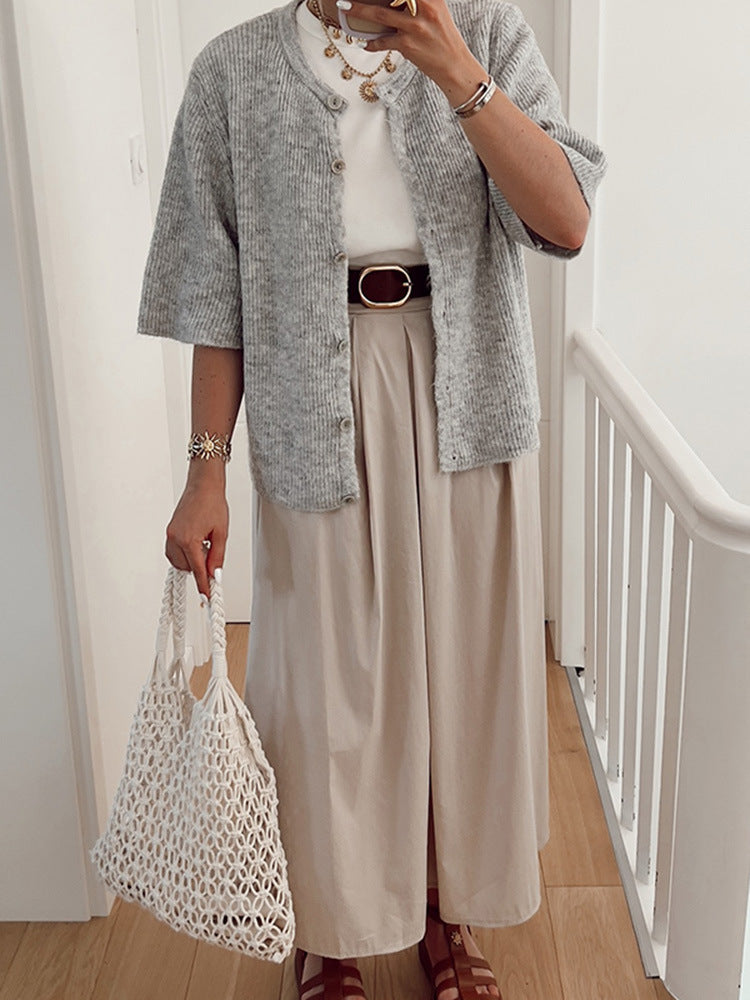 VVZ Women's Short-Sleeve Cardigan Sweater
