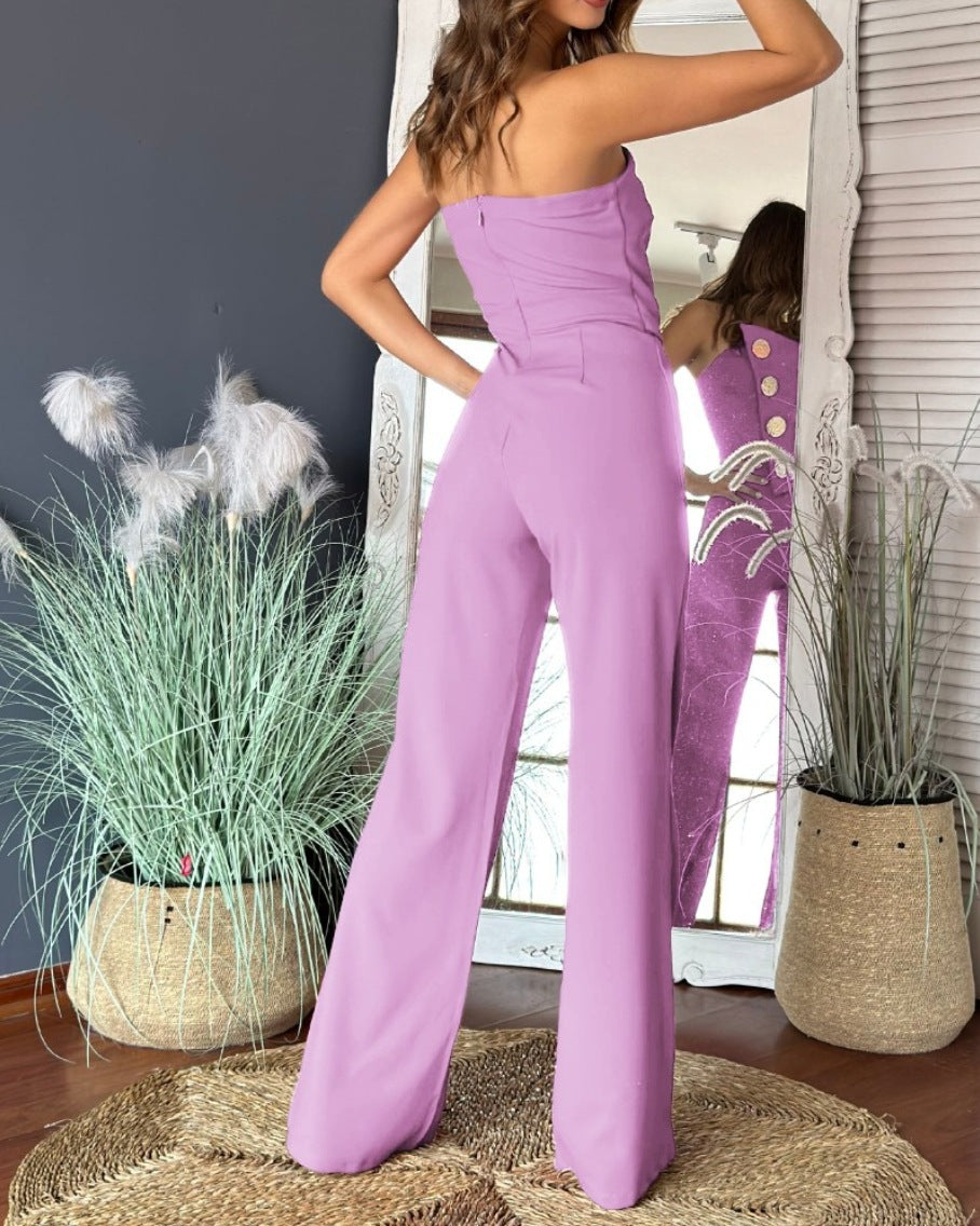 VVZ Women's Sexy Strapless Flared Jumpsuit
