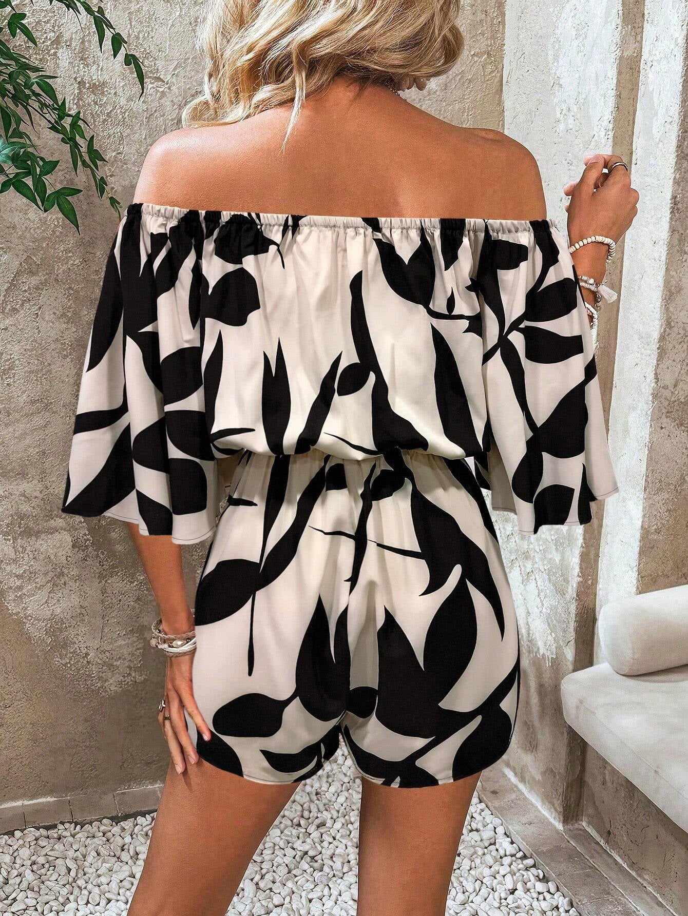 VVZ Women's Printed Off-Shoulder Tie-Waist Romper