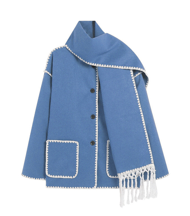 VVZ Contrast Trim Jacket With Matching Scarf