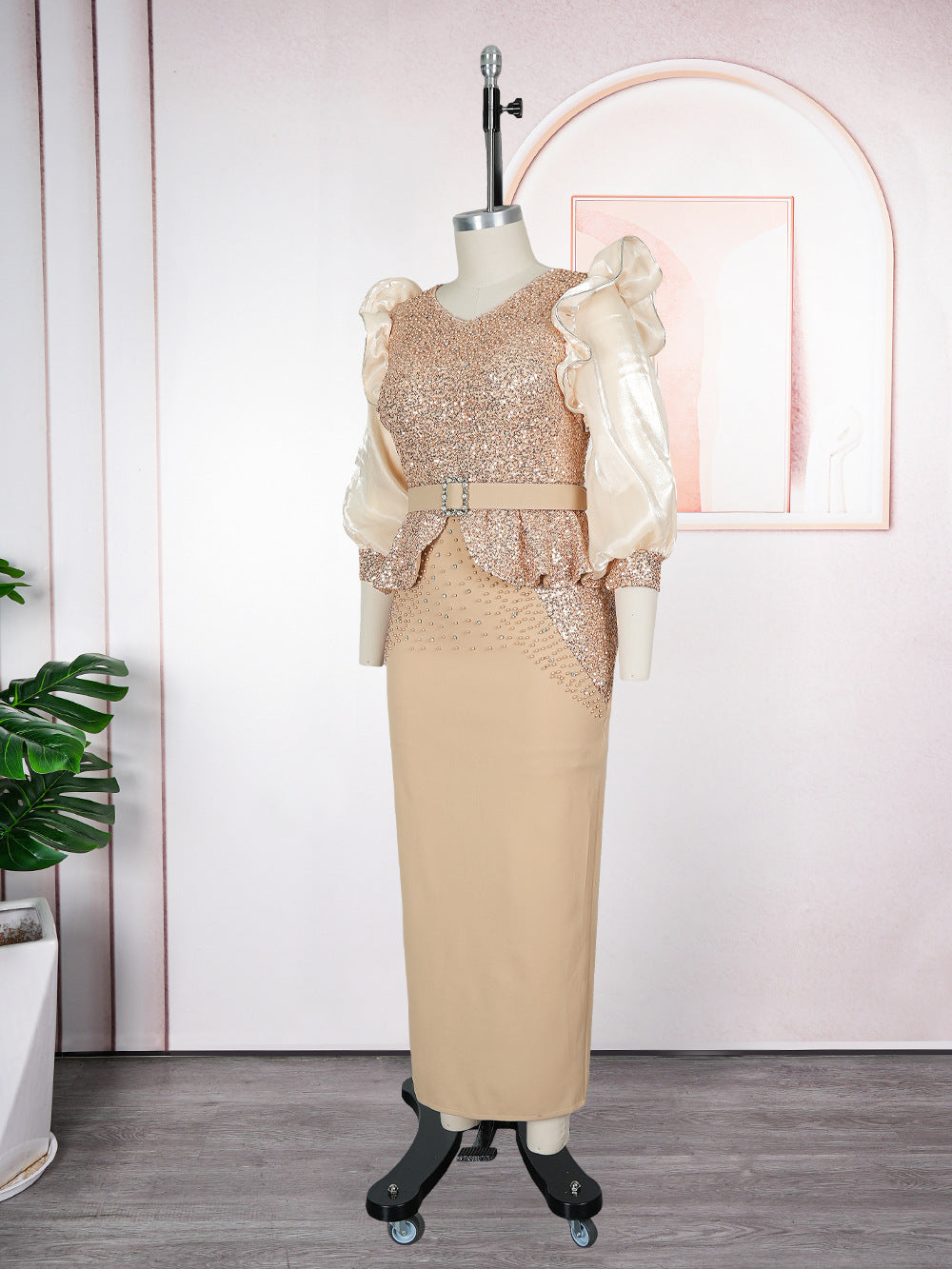 VVZ Stylish Puff-Sleeve Dress