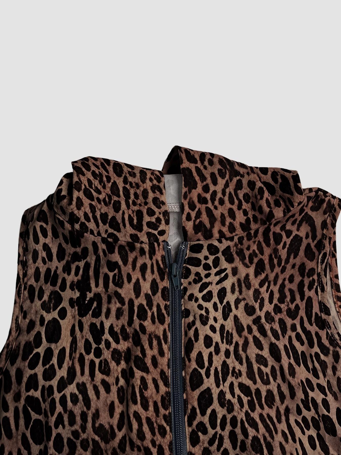 VVZ Women's Summer Leopard Print Hooded Zip-Up Jumpsuit