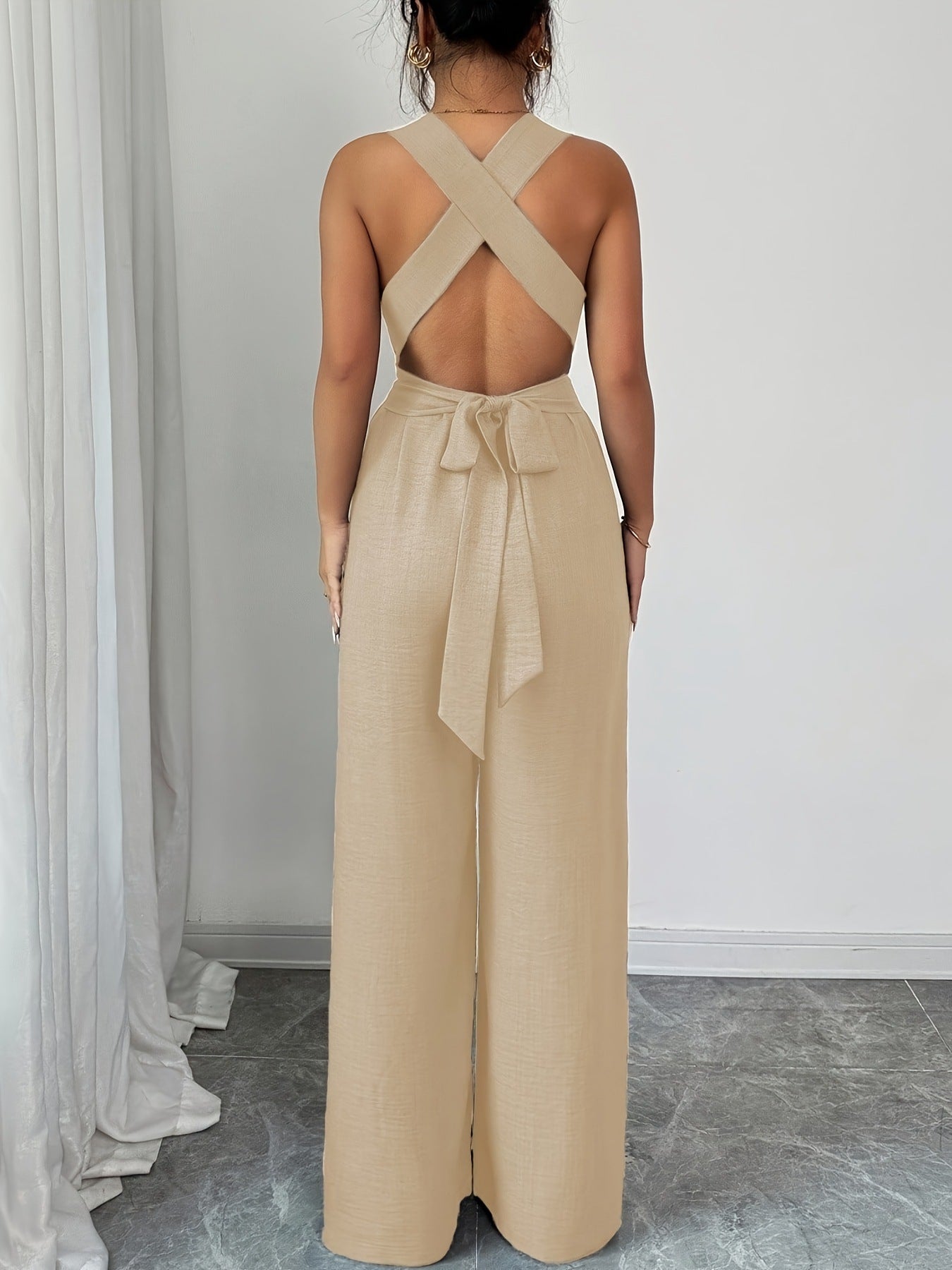 VVZ V-Neck, Tie-Waist, Wide-Leg Jumpsuit