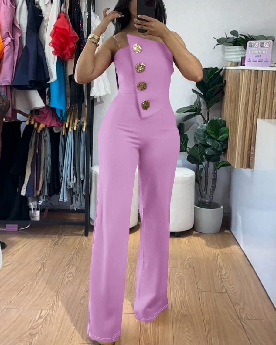 VVZ Women's Sexy Strapless Flared Jumpsuit