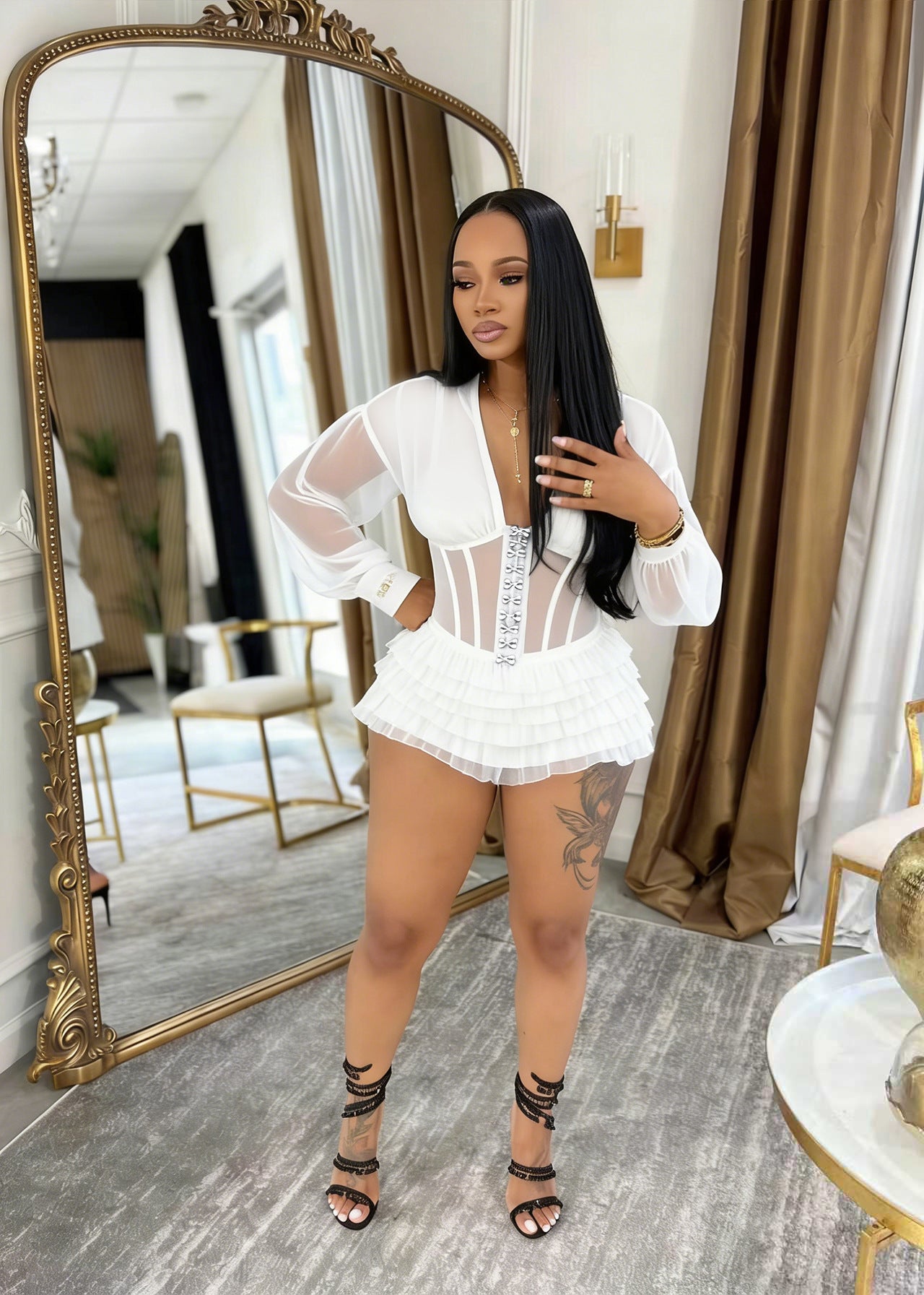 VVZ Sheer Mesh Bodysuit Romper