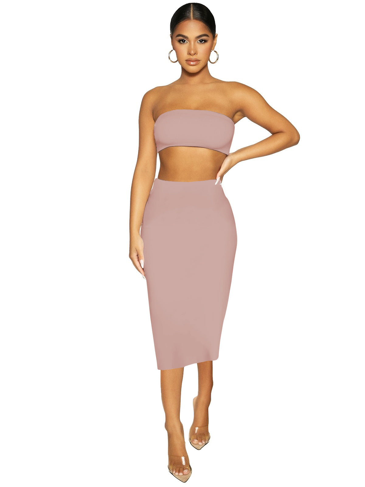 VVZ Women's 2 Counts Solid Backless Crop Tube Top