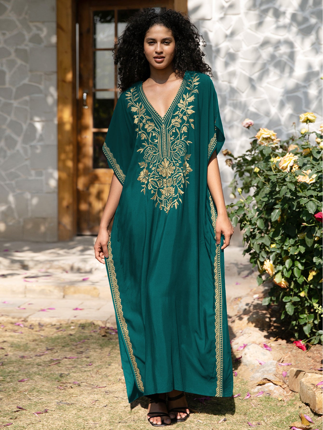 VVZ Elegant Summer V-Neck Half-Sleeve Maxi Dress