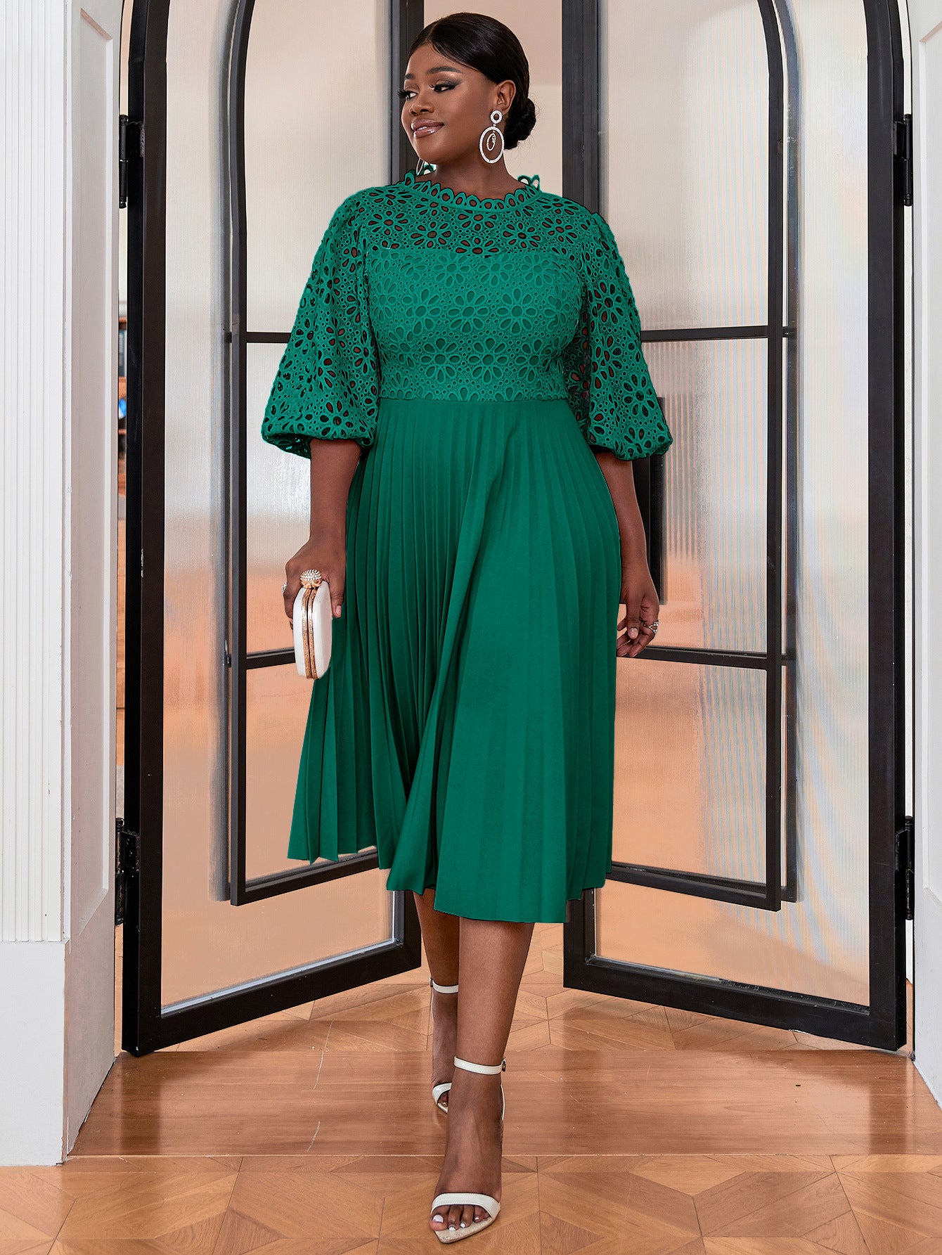 VVZ Solid-Color Open-Front Crocheted Lace Shawl Dress