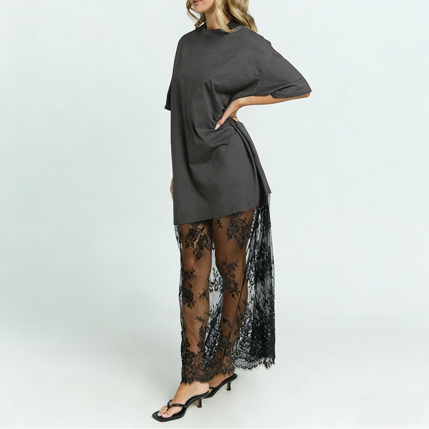 VVZ Women's Black Loose-Fit T-Shirt Maxi Dress