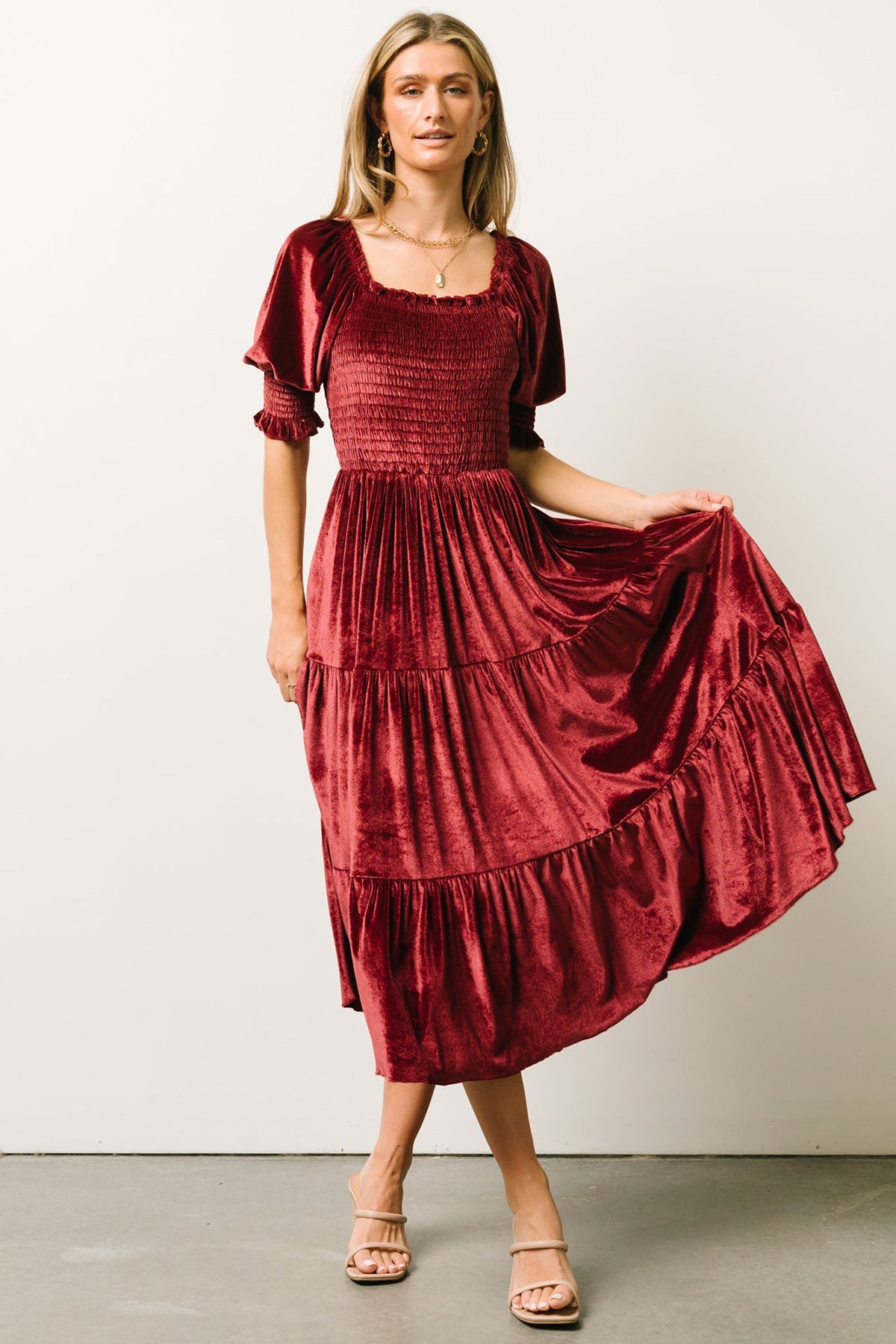 VVZ Square Neck Bubble Sleeve A-Line Midi Dress