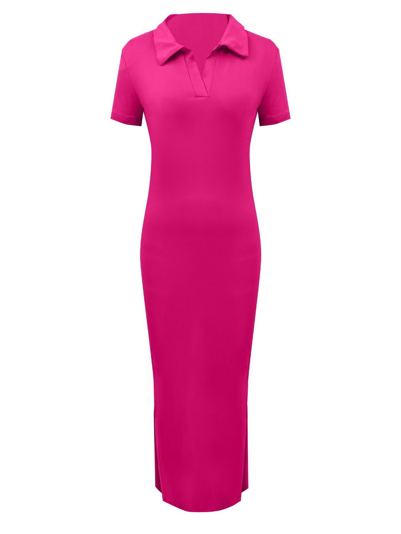 VVZ Women's Solid-Color Slim-Fit Collared Dress