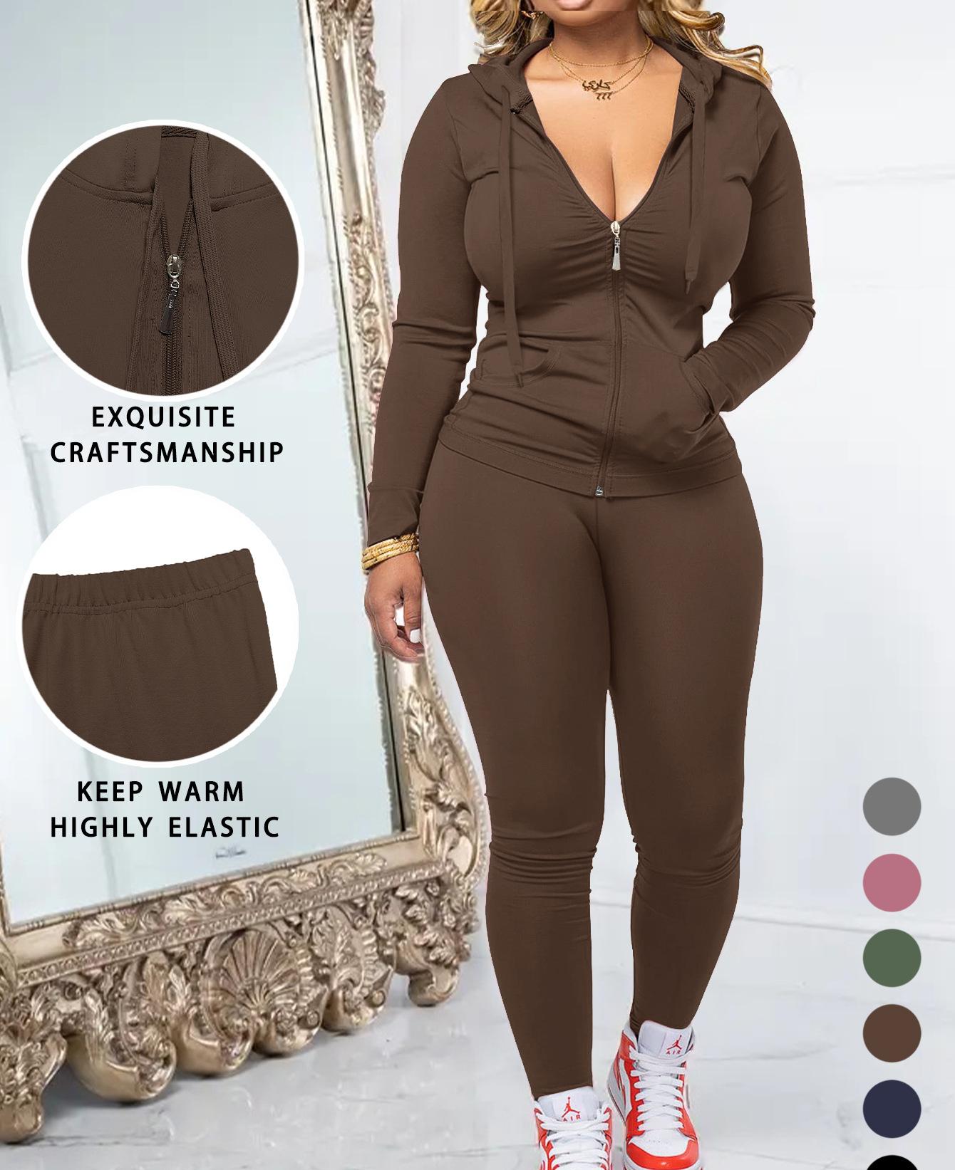 VVZ Women Casual Zip Up Hoodie & Fitness Yoga Jogger Set